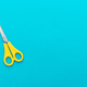 Flat Lay Photo Of Yellow Scissors On The Blue Background With Copy Space - PhotoDune Item for Sale