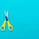 Flat Lay Shot Of Opened Yellow Scissors With Copy Space - PhotoDune Item for Sale