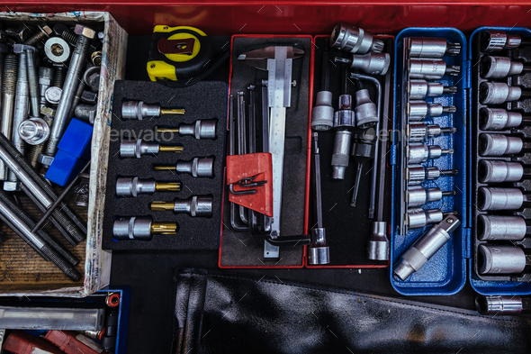 Toolbox in a mechanical garage - Stock Photo - Images