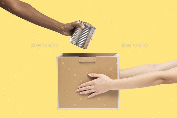 Canned food donation for charity campaign - Stock Photo - Images