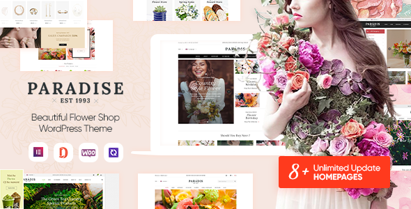 Paradise – Flower Shop Elementor WooCommerce WordPress Theme (8+ Homepages Ready)