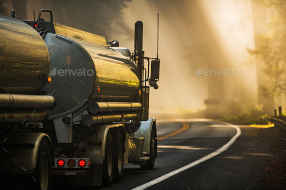 Semi Tank Truck on the Scenic Redwood Highway - Stock Photo - Images