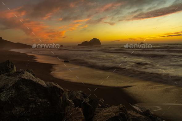 Scenic Northern California Redwood Coast Beach Sunset - Stock Photo - Images