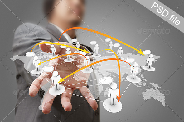 Businessman Hand Holds Social Network - 3D Backgrounds