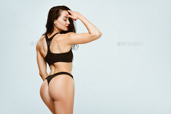 Sexy Woman Sport Bra Panties Touching Stock Photo 1150249805