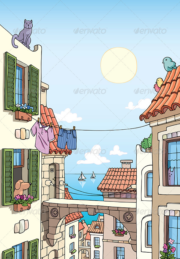 Old City Near the Sea - Buildings Objects