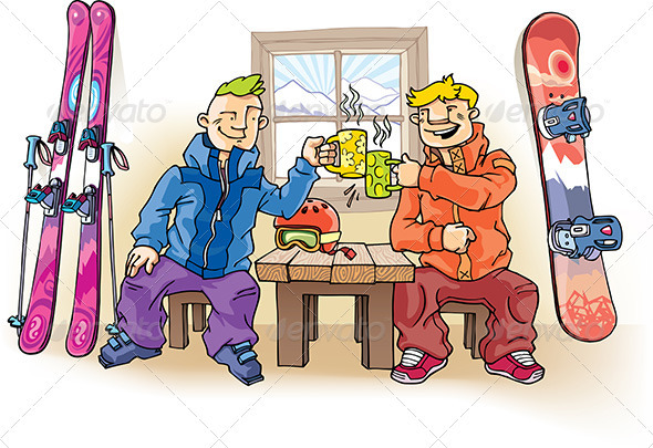 Snowboarder and Skier - Sports/Activity Conceptual