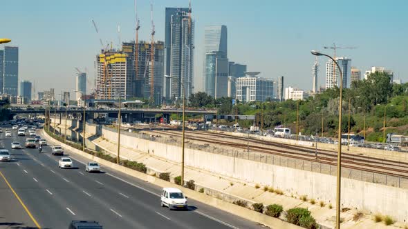 Busy City with Lots of Traffic and Skyscrapers 