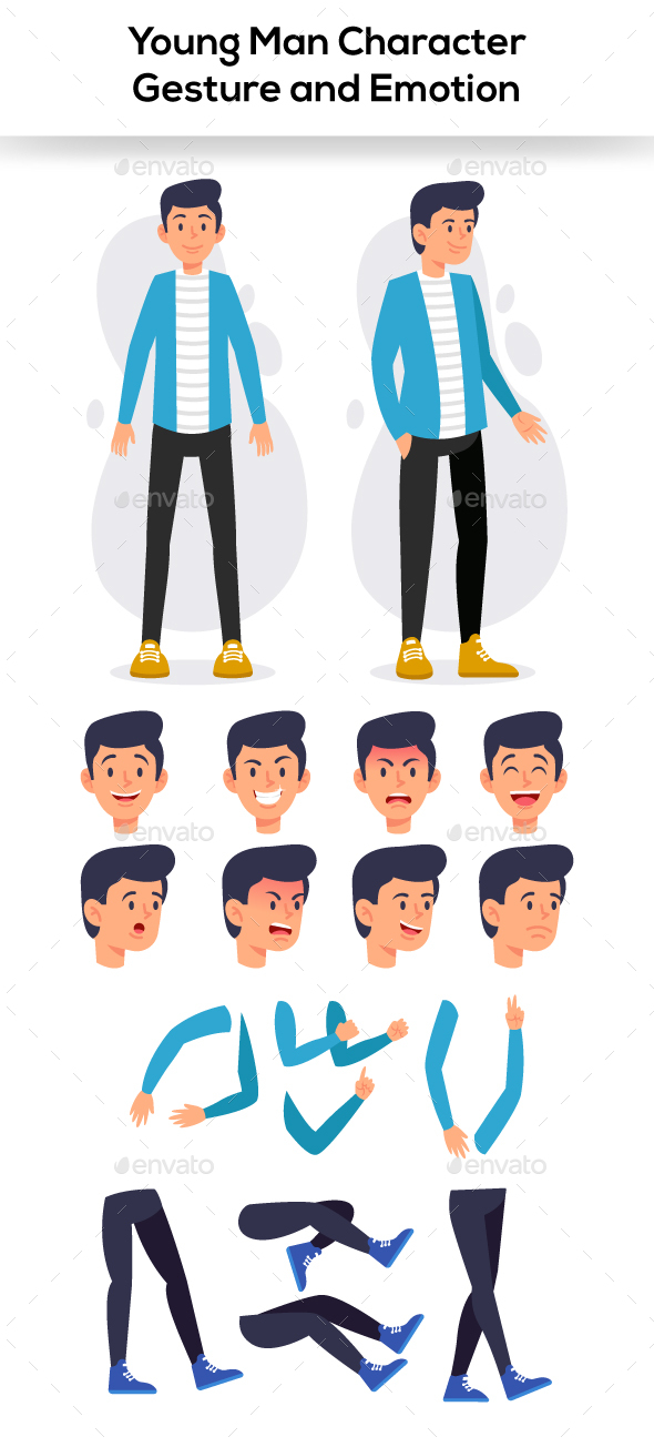 Young Man Character Gesture and Emotion