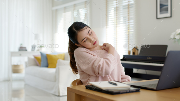 Attractive beautiful young asia female feel tired overworked negative impact health life