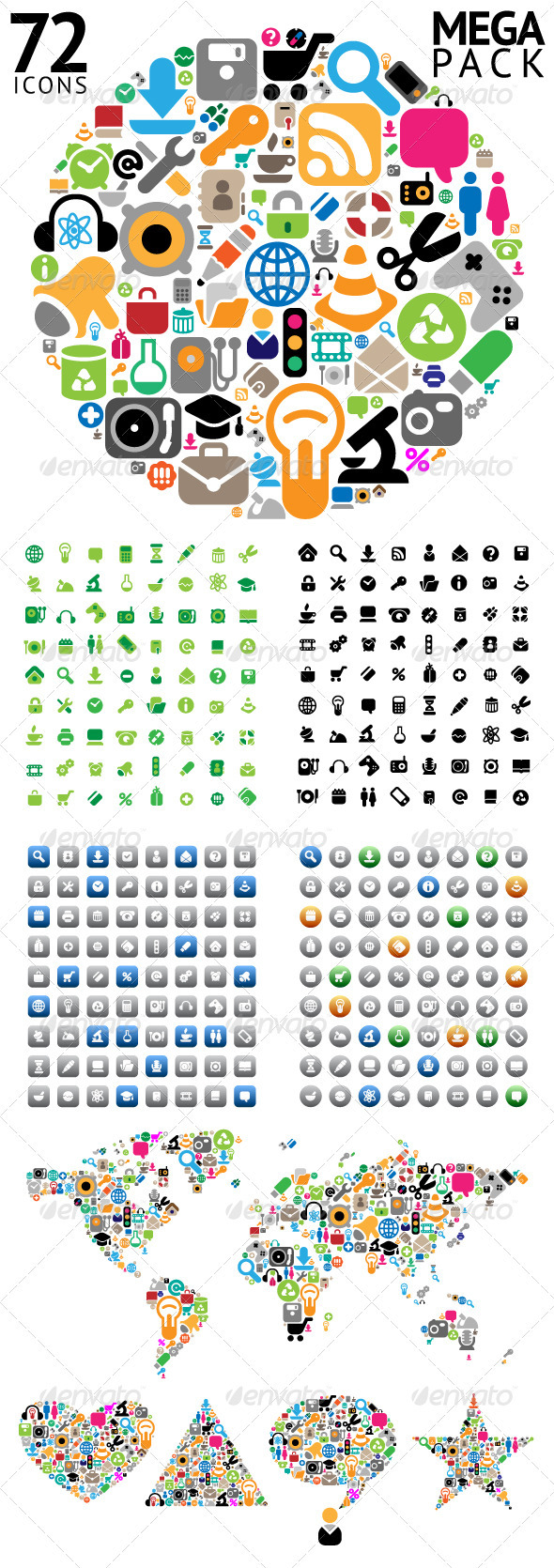 Mega Pack Of 72 Icons And Buttons - Miscellaneous Conceptual