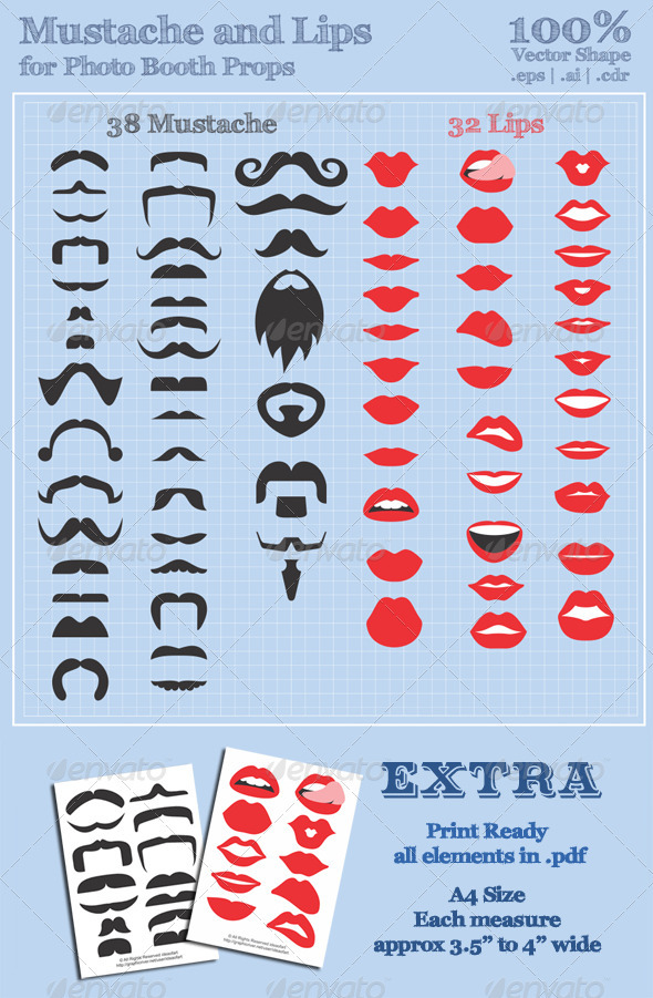 Mustache And Lips For Photo Booth Props - People Characters