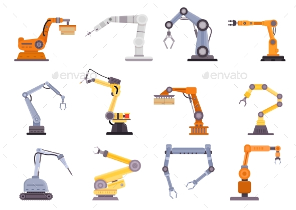 Factory Robot Arms Manipulators and Cranes 