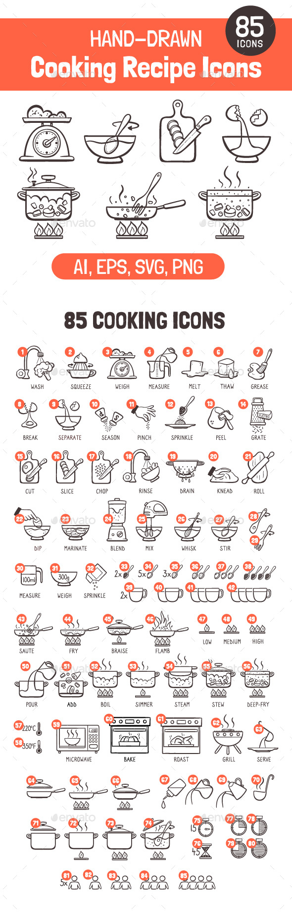 Hand-Drawn Cooking Recipe Icons