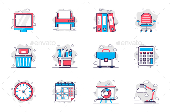 Office Supplies Line Icons Set