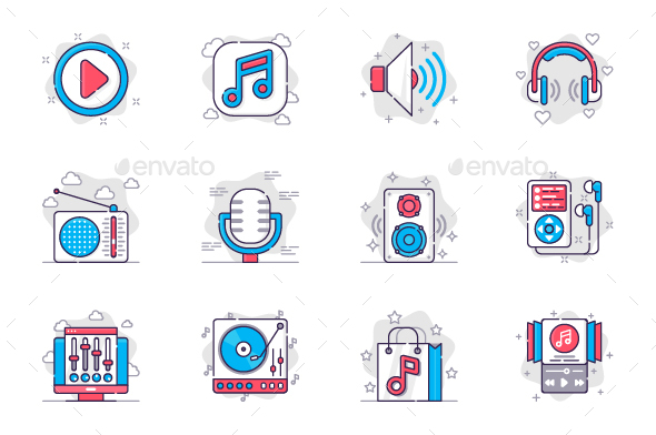 Music and Radio Line Icons Set