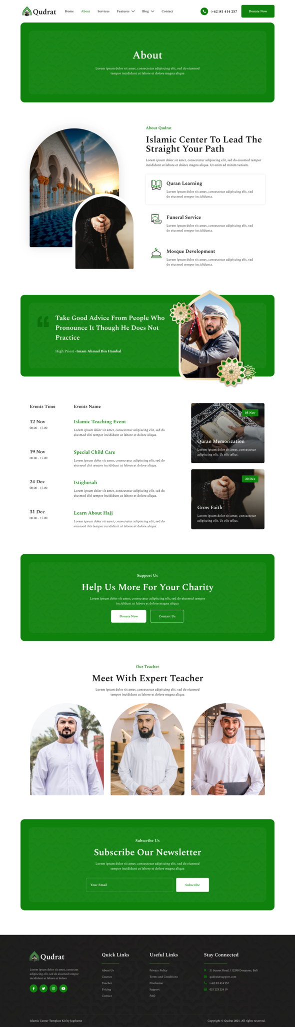 Qudrat ? Islamic Center & Mosque Elementor Template Kit