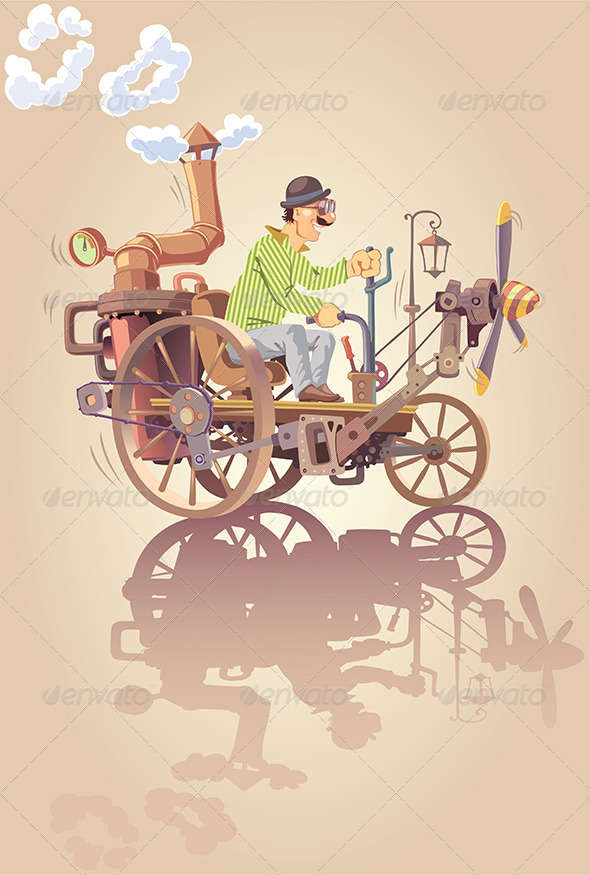 Inventor and his Steam Car - People Characters