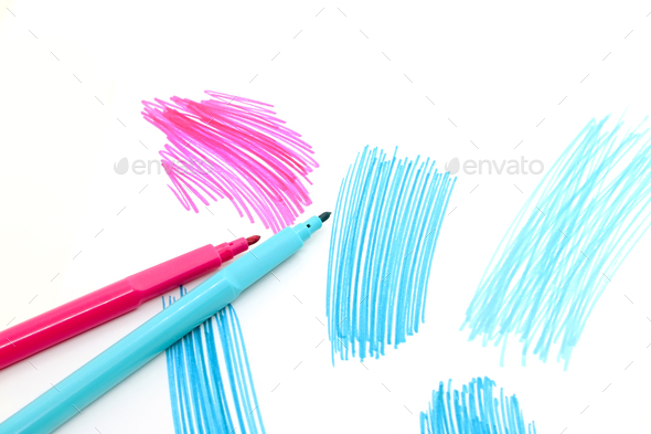 Colorful pens on white background Stock Photo by didesign