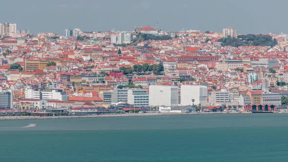 Panorama of Lisbon Historical Centre Aerial Timelapse Viewed From Above the Southern Margin of the alt