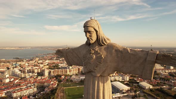 Drone Shot of Christ the King Statue in Lisbon alt