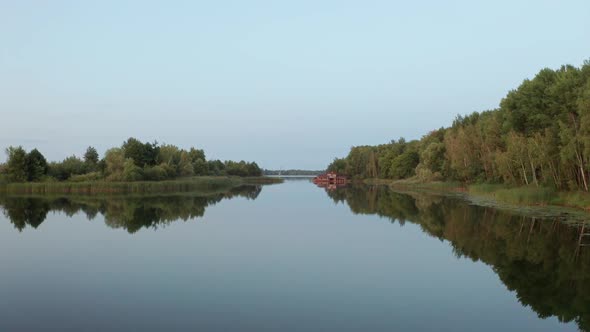 Aerial View of Pripyat River in Chernobyl Zone alt