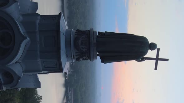 Vertical Video  Monument To Vladimir the Great at Dawn in the Morning alt