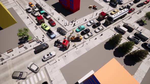 Road Works Traffic Jam Drone Aerial Top View Highway Transportation alt