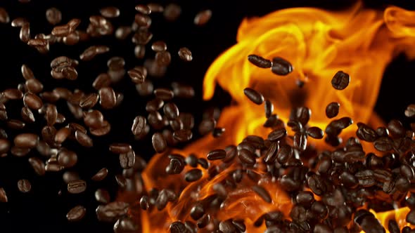 Coffee Beans and Flames After Being Exploded in Super Slow Motion alt