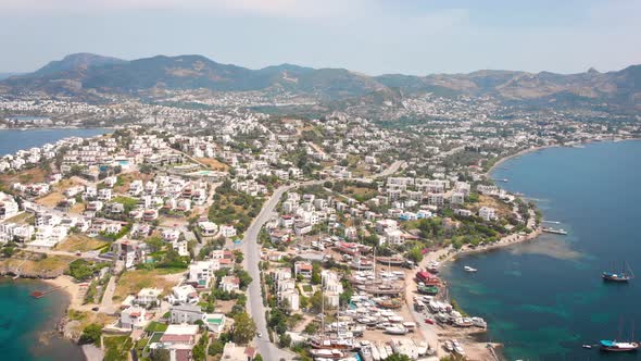 Bird Eye View of the City with Hotels and White Houses Onthe Ocean Coast at Noon alt