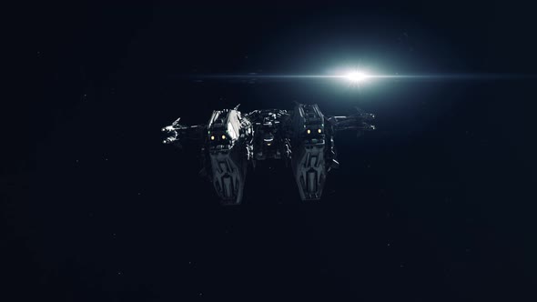 Large Future Spaceship Flying Towards the Camera Through the Stars alt