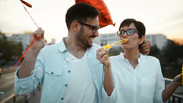 Young Couple in Love Dating and Smiling Outdoor
