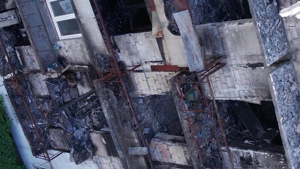 Vertical Video of a Residential Building Destroyed By the War in Ukraine alt