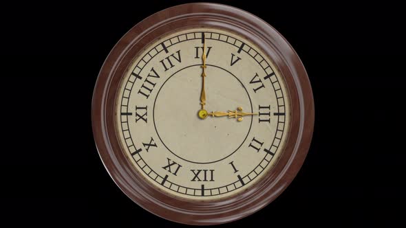 Wall Clock Time Lapse 12 Hours 60fps 4k Vintage Transparent Bg