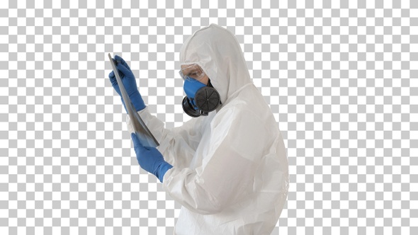Epidemiologist in respirator examine the, Alpha Channel alt