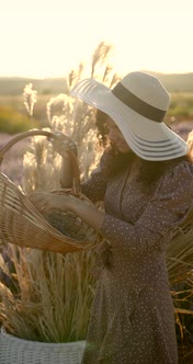Indian Girl in Lavender Field on Sunset alt