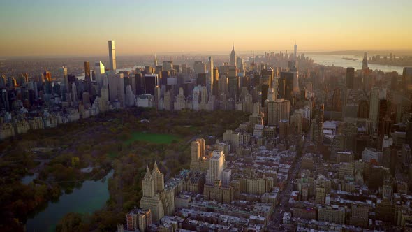 Aerial Shot of New York City Skyline Cityscape in Financial Business District alt
