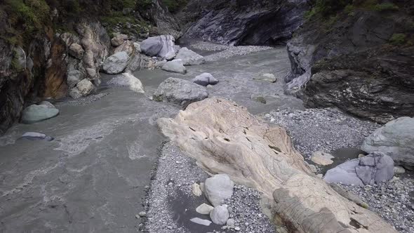 Liwu River in Taroko Gorge National Park in Taiwan. Bed of the River in Canyon. Aerial View alt