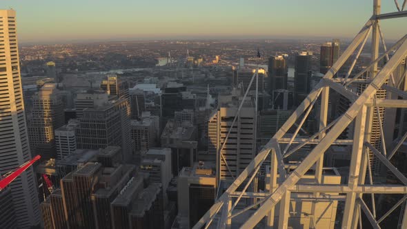Aerial Fly Over Skyscrapers In Central Business District