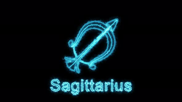 The Sagittarius zodiac symbol, and horoscope sign lighting effect green neon glow