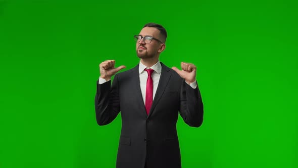 Closeup Portrait of Young Business Man Smugly Shows His Superiority and Points to Himself with His alt