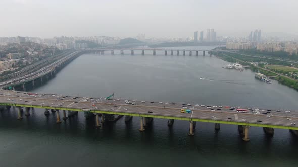 Korea Seoul City Han River Hannam Bridge Traffic