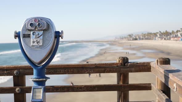 Metallic Stationary Observation Tower Viewer Binoculars California Pier USA