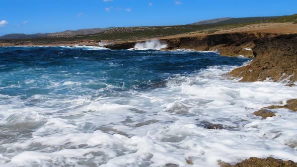 Sea Blue Water and Rocks Sunny Daytime Seascape Devastating and Spectacular Ocean Waves Crash on the alt
