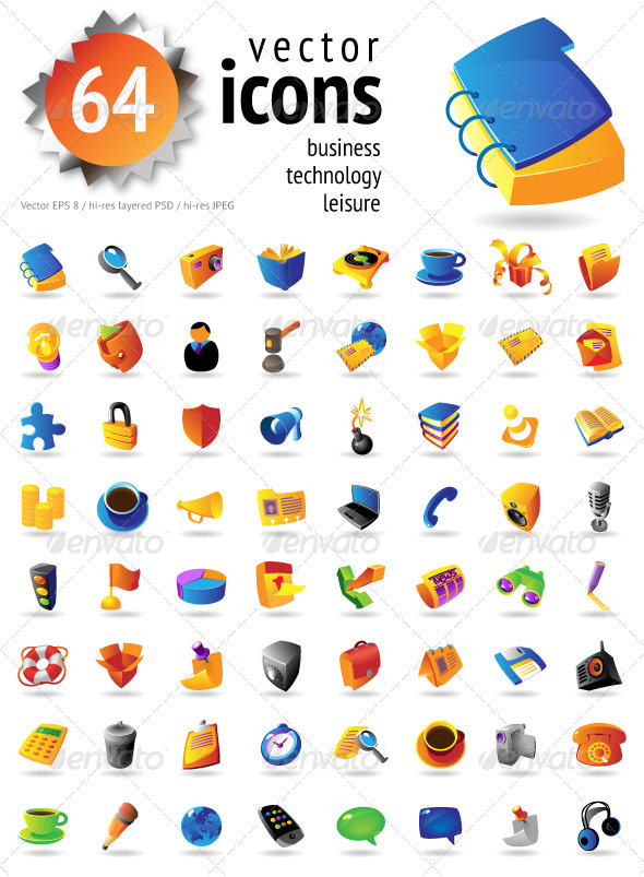 Set Of 64 Vector Icons - Web Icons