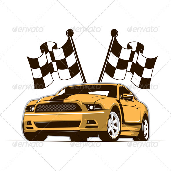 Race Car And Flags - Sports/Activity Conceptual