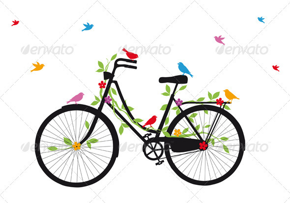 Old Bicycle With Birds, Vector - Sports/Activity Conceptual