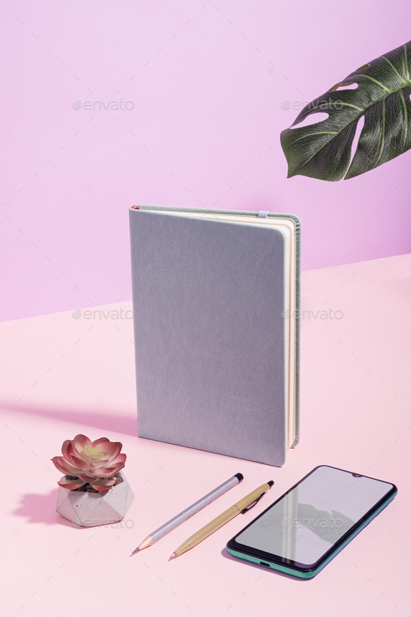 Artistic pink and lilac themed business still life