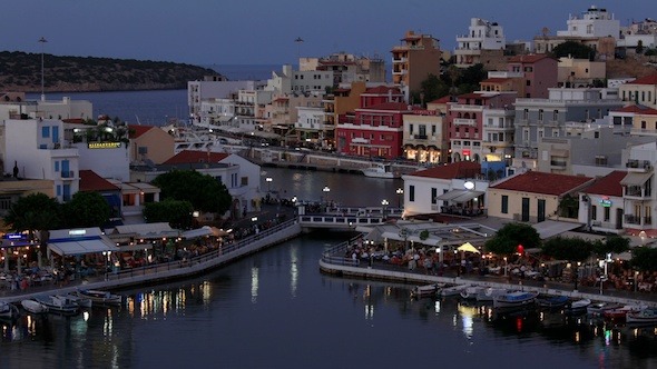 Lake Voulismeni Evening Scene, Agios Nikolaos, Crete