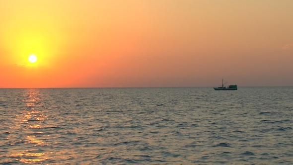 Sunset And Fishing Boat, Cuba